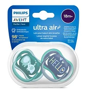 Philips Avent Ultra Air Pacifier 18m+, opal elephant / blue hello, 2 pack SCF349/18, Avent Ultra Air Paci 18m+ elephant / hello 2pk