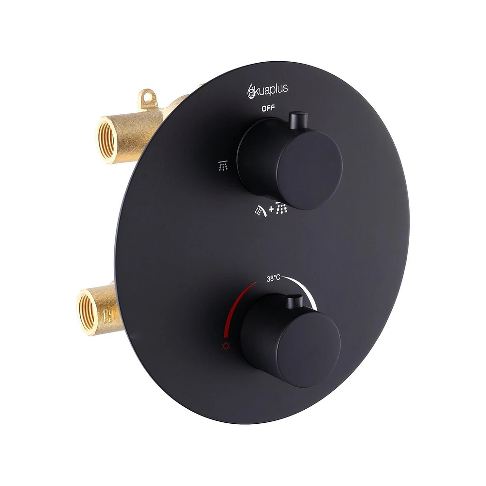 Round 3-functions thermostatic valve. handheld shower and shower head, or simultaneously, Matte black finish