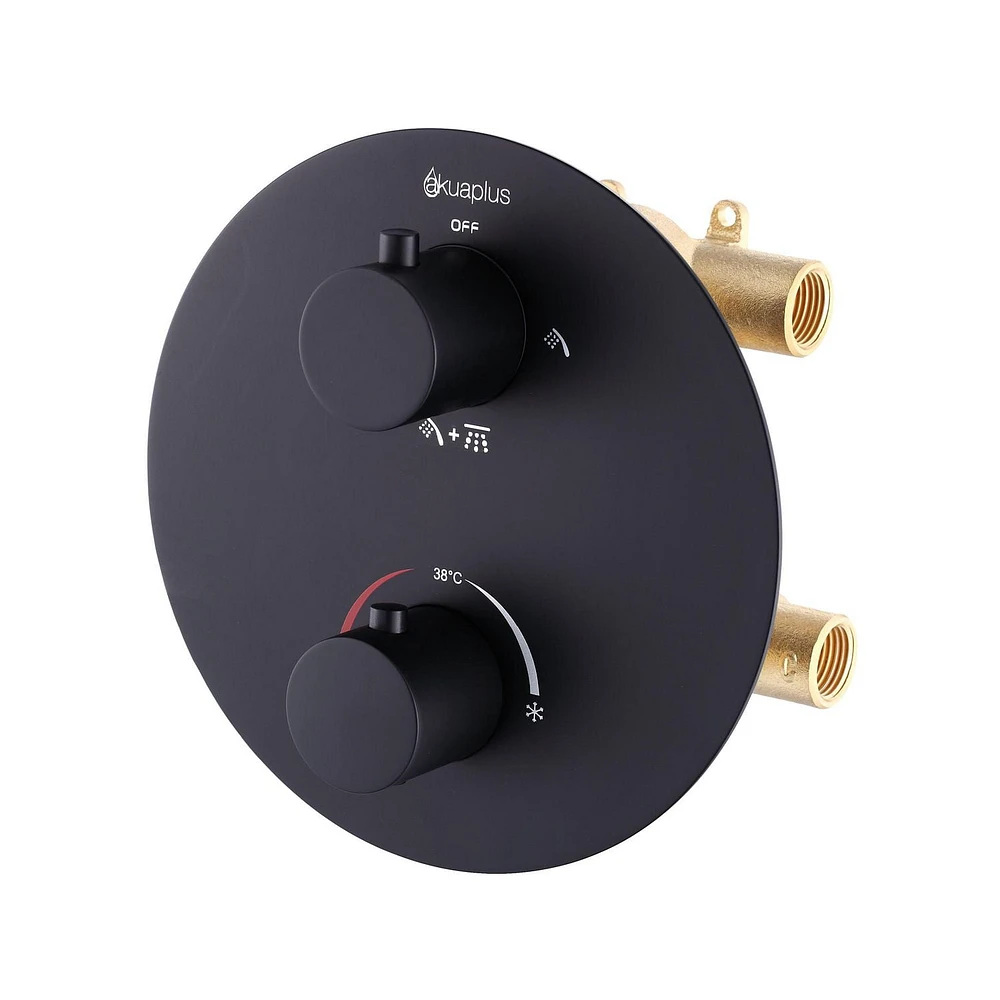 Round 3-functions thermostatic valve. handheld shower and shower head, or simultaneously, Matte black finish