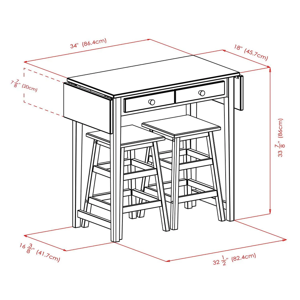 Winsome Mercer Double Drop Leaf Table with 2 Stools in Cappuccino Finish