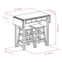 Winsome Mercer Double Drop Leaf Table with 2 Stools in Cappuccino Finish