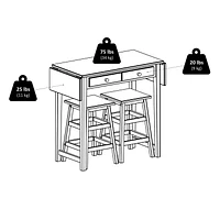 Winsome Mercer Double Drop Leaf Table with 2 Stools in Cappuccino Finish