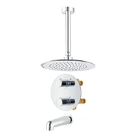 Round 3-functions thermostatic valve, shower heads 9.5-in., bath spout or simultaneously, chrome finish