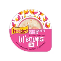 Friskies Lil' Soups Salmon in Chicken Broth, Cat Food Complement 34g, 34 g