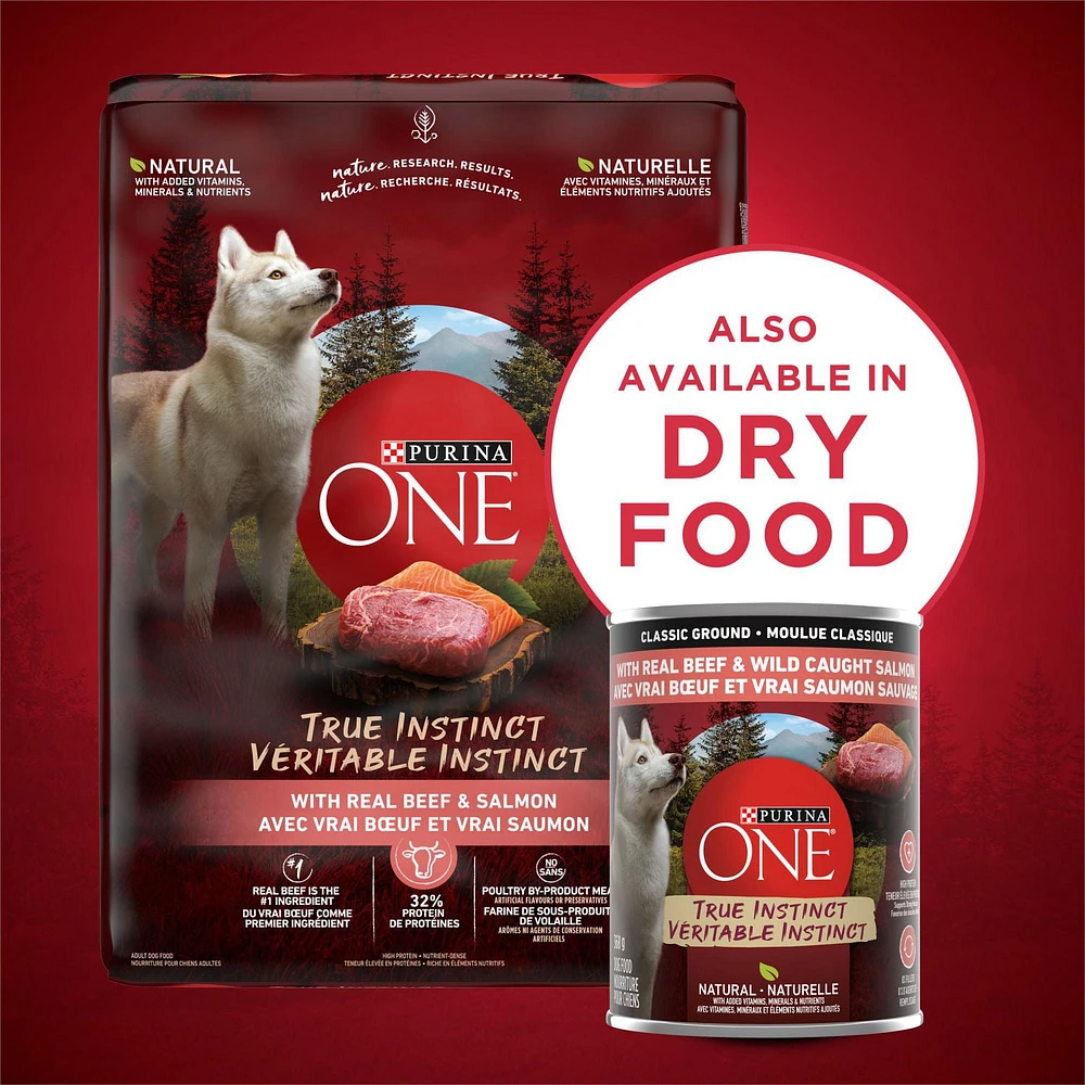 Purina ONE Véritable Instinct Moulue Classique Boeuf et Saumon Sauvage, Nourriture Humide pour Chiens 368 g 368g