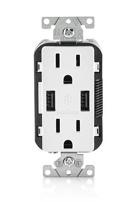 Decora Receptacle 15A Duplex USB Type A/A Tamper Resistant in White