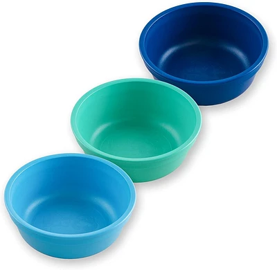 Bols Réutilisables en Plastique de 12 Oz. Re Play Fabriqués aux USA, Paquet de 3 Sans Couvercle - Bols Lavables au Lave-Vaisselle et Micro-ondables pour Collations et Repas Quotidiens - Ensemble de Bols pour Tout-petits, Bleu Authentique