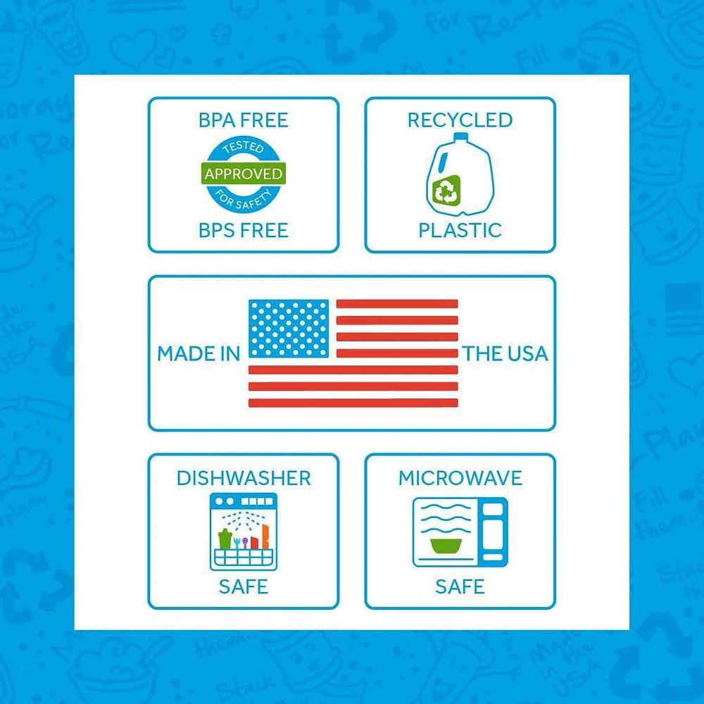 Bols Réutilisables en Plastique de 12 Oz. Re Play Fabriqués aux USA, Paquet de 3 Sans Couvercle - Bols Lavables au Lave-Vaisselle et Micro-ondables pour Collations et Repas Quotidiens - Ensemble de Bols pour Tout-petits, Bleu Authentique