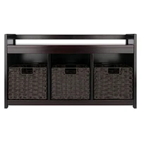 Addison 4pc Storage bench with baskets in Espresso/Chocolate