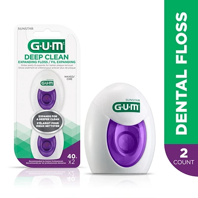 GUM® Deep Clean Expanding Waxed Dental String Floss, Expands for 3x better plaque removal, 2X40M