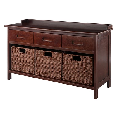 Adriana 4pc Storage bench with baskets in walnut