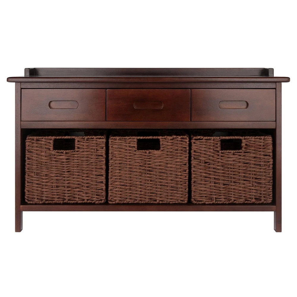 Adriana 4pc Storage bench with baskets in walnut