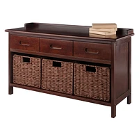 Adriana 4pc Storage bench with baskets in walnut