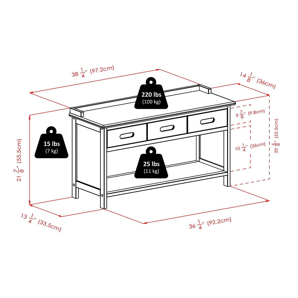 Adriana 4pc Storage bench with baskets in walnut