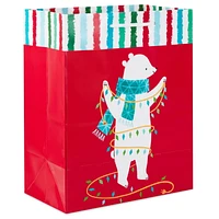 Hallmark Medium Christmas Gift Bag (Polar Bear With Christmas Lights)