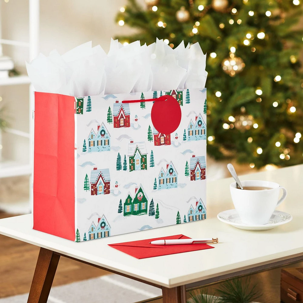 Hallmark Large Horizontal Christmas Gift Bag (Snowy Houses)