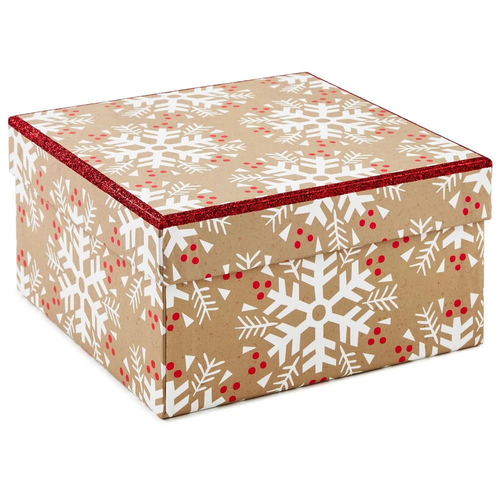 Hallmark Small Christmas Gift Box with Lid (White Snowflakes with Red)