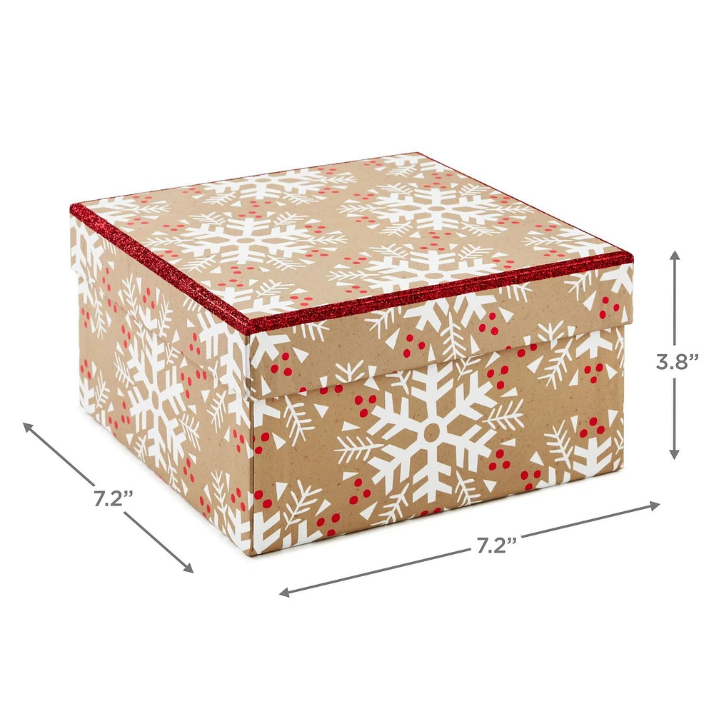 Hallmark Small Christmas Gift Box with Lid (White Snowflakes with Red)