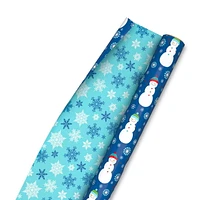 Hallmark Reversible Christmas Wrapping Paper (Snowmen and Snowflakes on Blue)