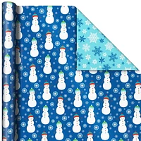 Hallmark Reversible Christmas Wrapping Paper (Snowmen and Snowflakes on Blue)