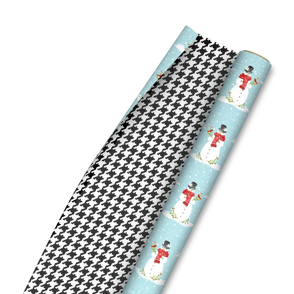 Hallmark Reversible Christmas Wrapping Paper (Snowmen and Houndstooth)