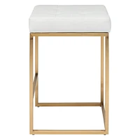 PIPE II COUNTER STOOL with tufted cushion and brushed gold stainless steel frame.