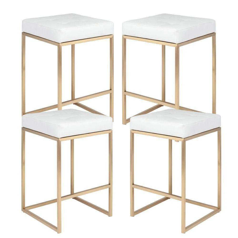 PIPE II COUNTER STOOL with tufted cushion and brushed gold stainless steel frame SET OF 4