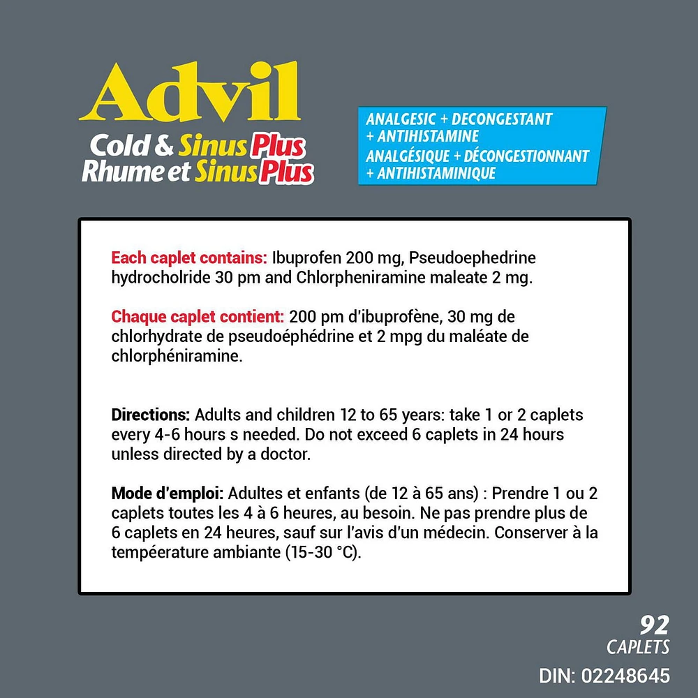 Advil Cold & Sinus Plus - 20 Caplets, 20 Caplets