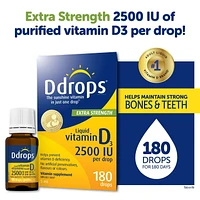 Ddrops® Extra Strength Liquid Vitamin D3 Vitamin Supplement, 2500 IU, 5 ml, 180 drops