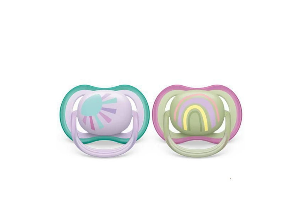 Philips Avent Ultra Air Pacifier 0-6m, lilac sun / green rainbow, 2 pack, SCF085/59, Avent Ultra Air Pacifier 0-6m sun / rainbow 2pk