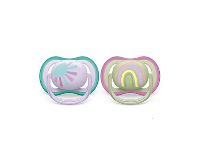 Philips Avent Ultra Air Pacifier 0-6m, lilac sun / green rainbow, 2 pack, SCF085/59, Avent Ultra Air Pacifier 0-6m sun / rainbow 2pk