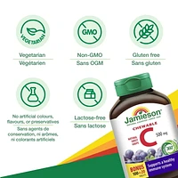 Jamieson Chewable Vitamin C Grape Juice Flavour 500 mg Tablets, 100+20 chewable tablets