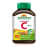 Jamieson Chewable Vitamin C Mixed 3 Flavours 500 mg Tablets, 100+20 chewable tablets