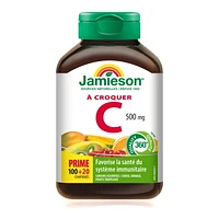 Jamieson Chewable Vitamin C Mixed 3 Flavours 500 mg Tablets, 100+20 chewable tablets