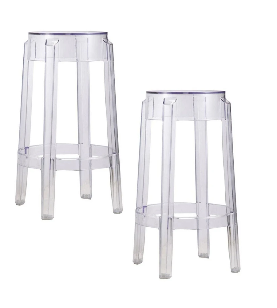 Transparent Clear Counter Stool, Acrylic Backless Stool, Kitchen Island Counter Stool with Footrest Set 2