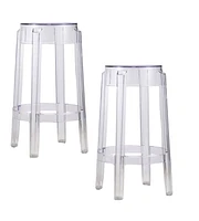 Transparent Clear Counter Stool, Acrylic Backless Stool, Kitchen Island Counter Stool with Footrest Set 2