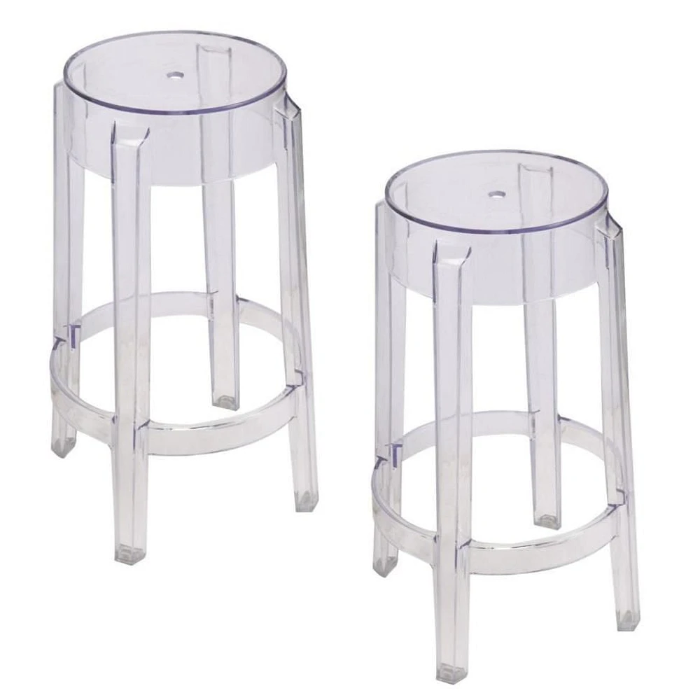 Transparent Clear Counter Stool, Acrylic Backless Stool, Kitchen Island Counter Stool with Footrest Set 2