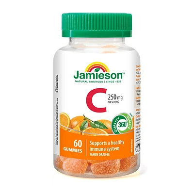 Jamieson Vitamin C 250 mg Gummies Tangy Orange Flavour, 60 gummies