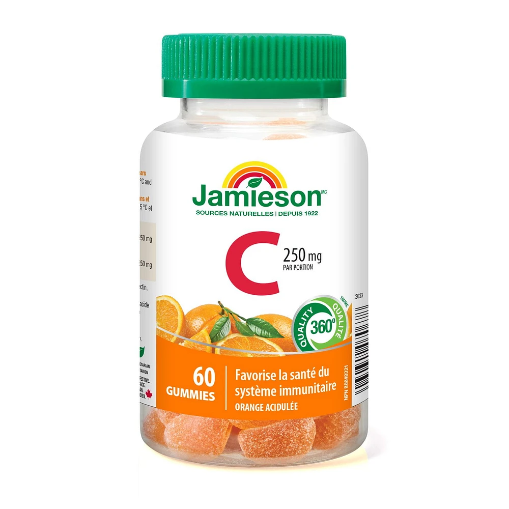 Jamieson Vitamin C 250 mg Gummies Tangy Orange Flavour, 60 gummies