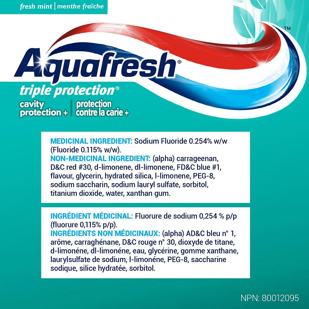 Aquafresh Cavity Protection+ Daily Care Toothpaste, 90 mL Fresh Mint