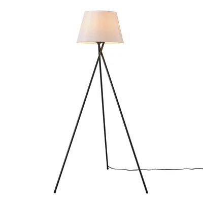 Allen 59" Floor Lamp, Matte Black, White Linen Shade, On/Off Switch on Socket