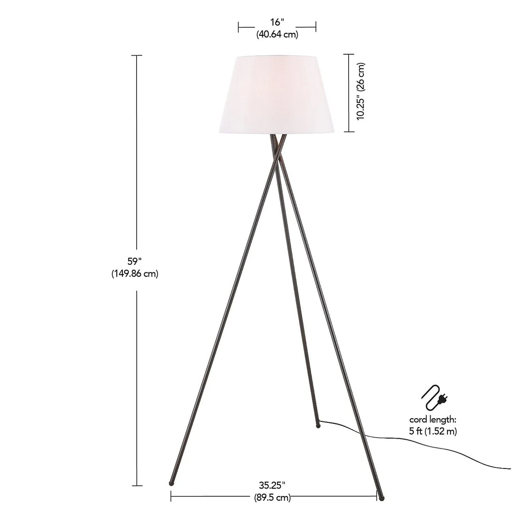 Allen 59" Floor Lamp, Matte Black, White Linen Shade, On/Off Switch on Socket