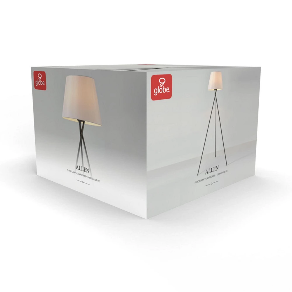 Allen 59" Floor Lamp, Matte Black, White Linen Shade, On/Off Switch on Socket