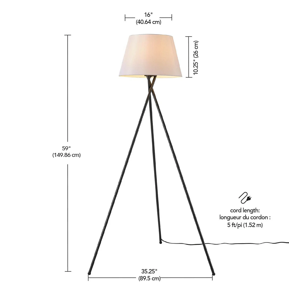 Allen 59" Floor Lamp, Matte Black, White Linen Shade, On/Off Switch on Socket