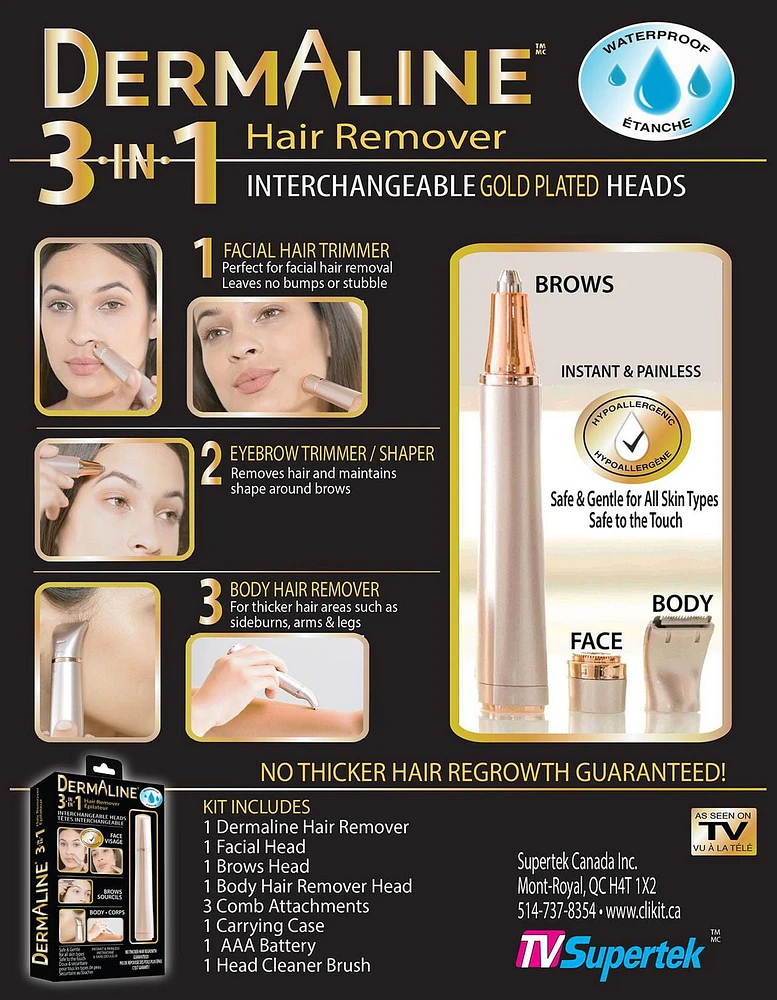 DermaLine 3 in 1, Face, Brow and Body Hair Remover