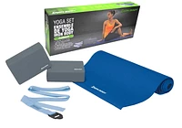 IBF 4-Piece Yoga Set by Iron Body Fitness - Includes a mat, two blocks and a strap.