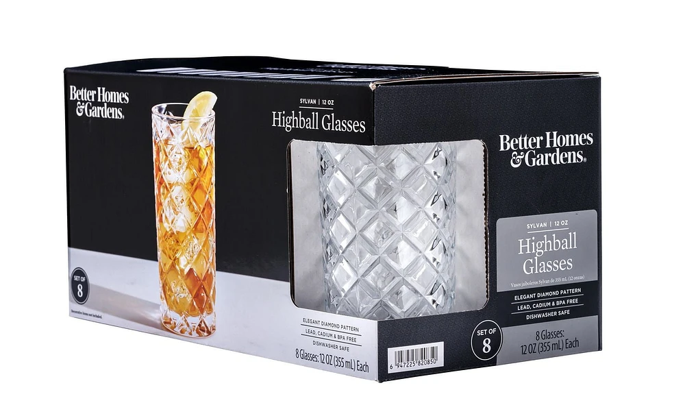 Better Homes & Gardens Diamond Cut Tumbler Drinking Glass, 8 Pack, 8pk Glass Tumbler