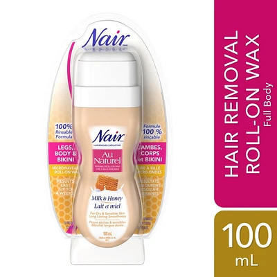 Nair Au Naturel Roll-On Sugar Wax for Dry & Sensitive Skin with Milk and Honey