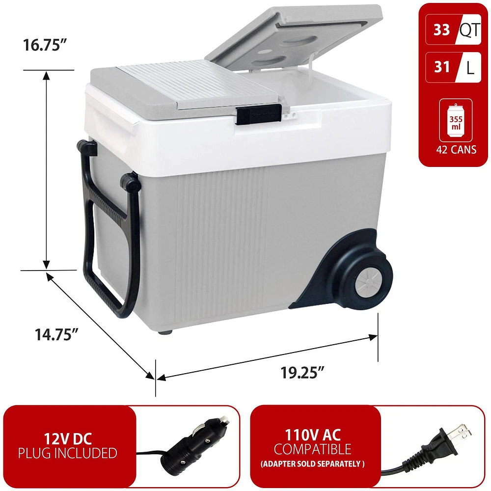 Koolatron W65 12V Kargo Electric Cooler/Warmer with Built-in Handle and Wheels (33 Quarts/31 Liters)