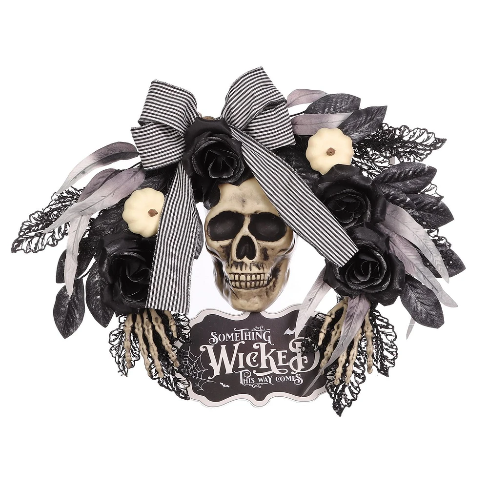 20inch Halloween Themed Skull Sign Wreath For Halloween Indoor Decorations